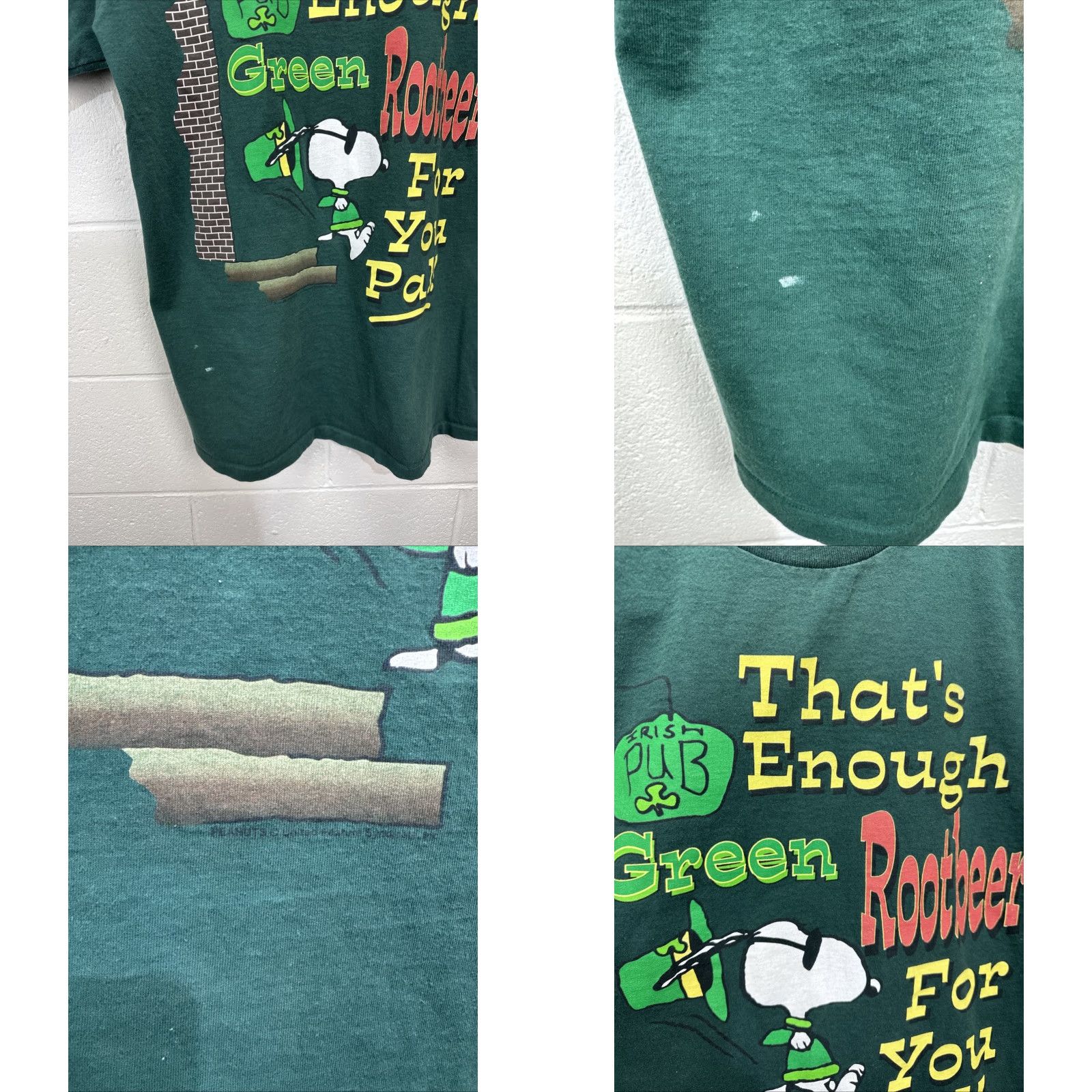Vintage VINTAGE 90s Tennessee River Snoopy St Patrick's Day Drinking T-Shirt Large Green Graphic Print Mens Size US L / EU 52-54 / 3 - 8 Thumbnail