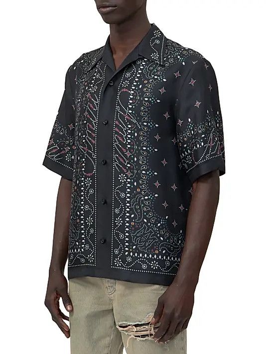 Amiri os11x0326 Stud Silk Bowling Shirt in Black Size US S / EU 44-46 / 1 - 3 Thumbnail