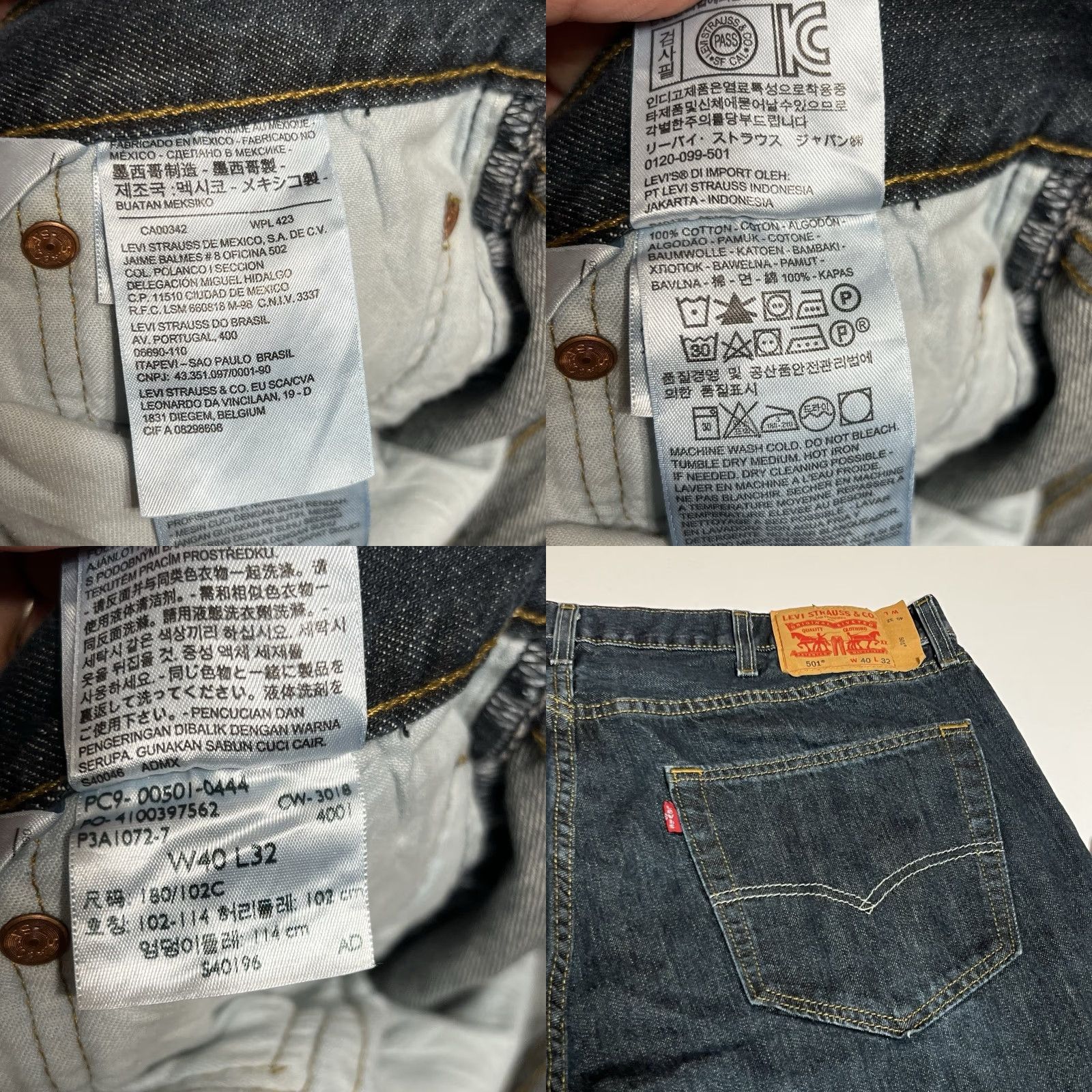 Levi's Levi's 501 Jeans Mens 40x32 Dark Wash Button Fly Straight Leg Denim Cotton Regular Inseam 32 Size US 40 / EU 56 - 8 Thumbnail