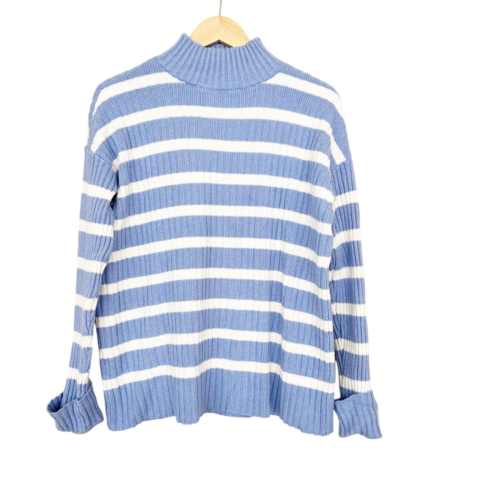 Loft Loft Blue White Striped Ribbed Turtleneck Sweater Sz S Size S / US 4 / IT 40 - 1 Thumbnail