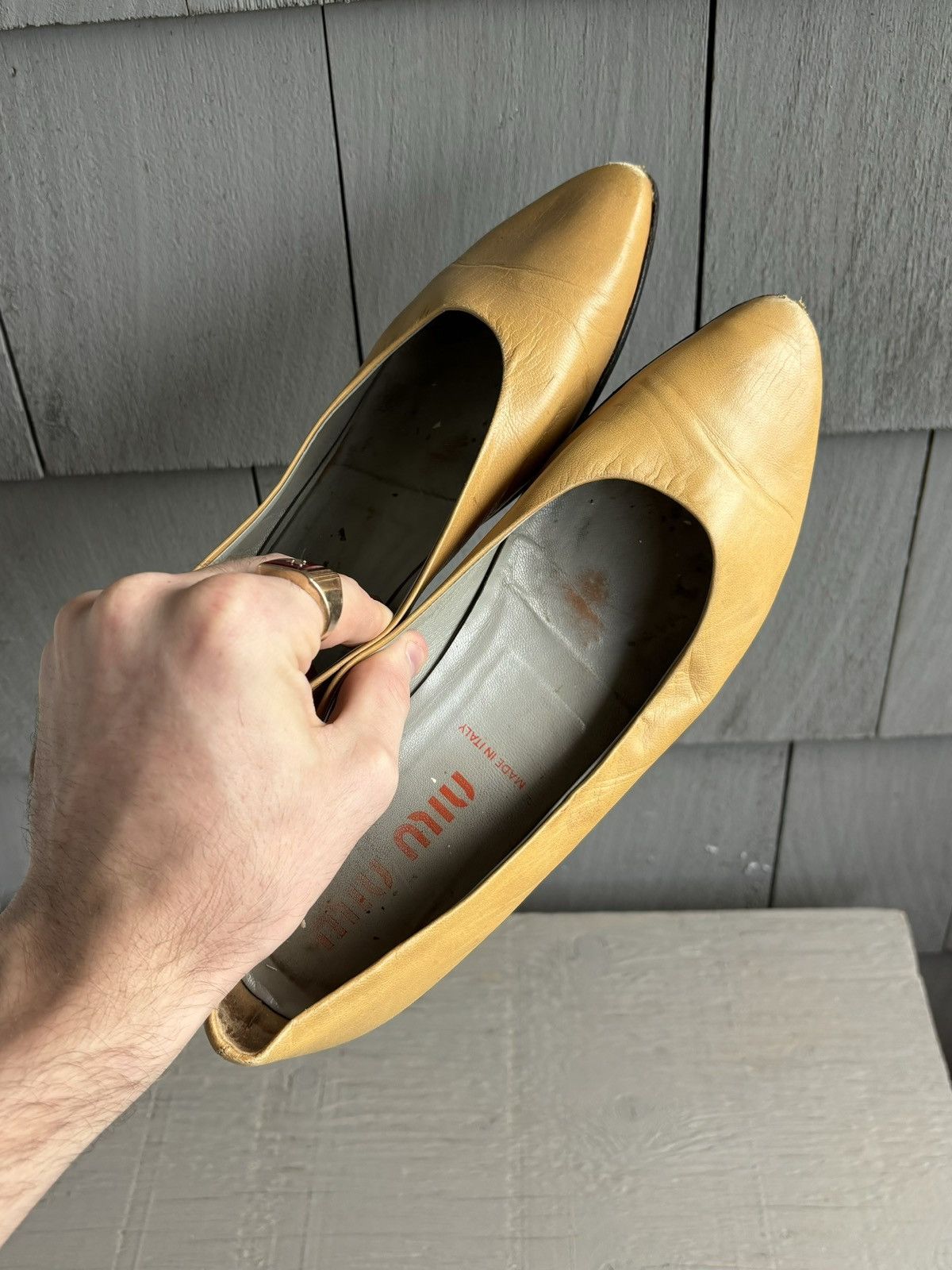 Miu Miu × Prada × Vintage Vintage Miu Miu Flats 90s Leather Slip On Loafer Prada Point Size US 10 / IT 40 - 1 Thumbnail
