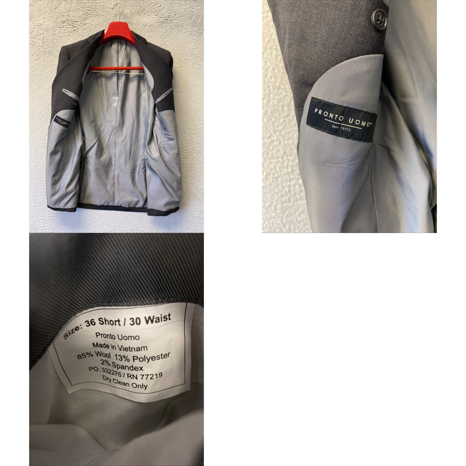Pronto Uomo VINTAGE Pronto Uomo Men's Gray Wool Blend Sport Coat Jacket 36S Single-Breasted Men's Blazer Size 36S - 8 Thumbnail