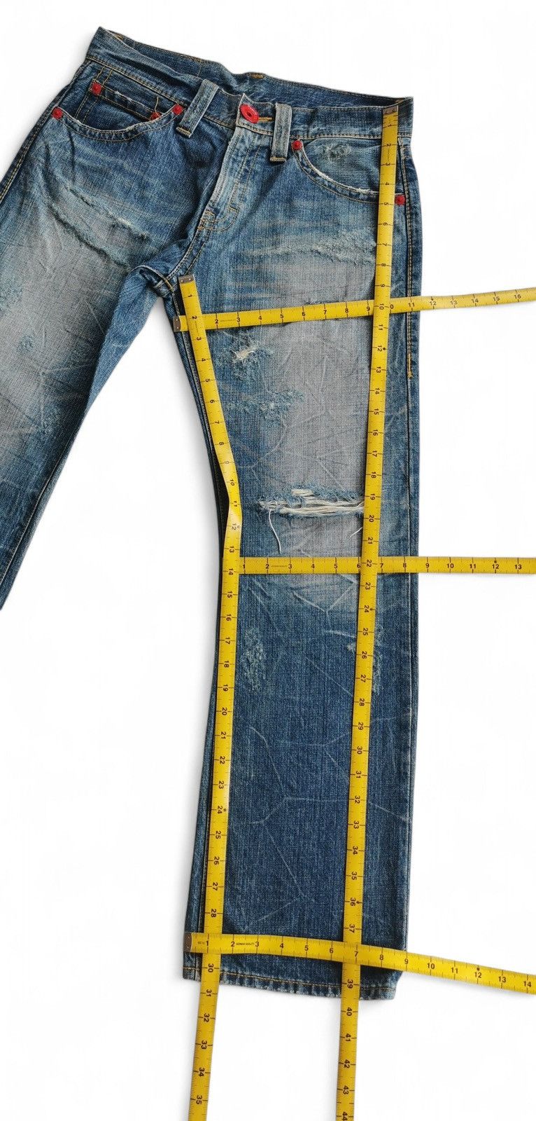 Vintage Flare Co&Lu Distressed Light Wash Jeans Red Accents Size US 32 / EU 48 - 9 Thumbnail