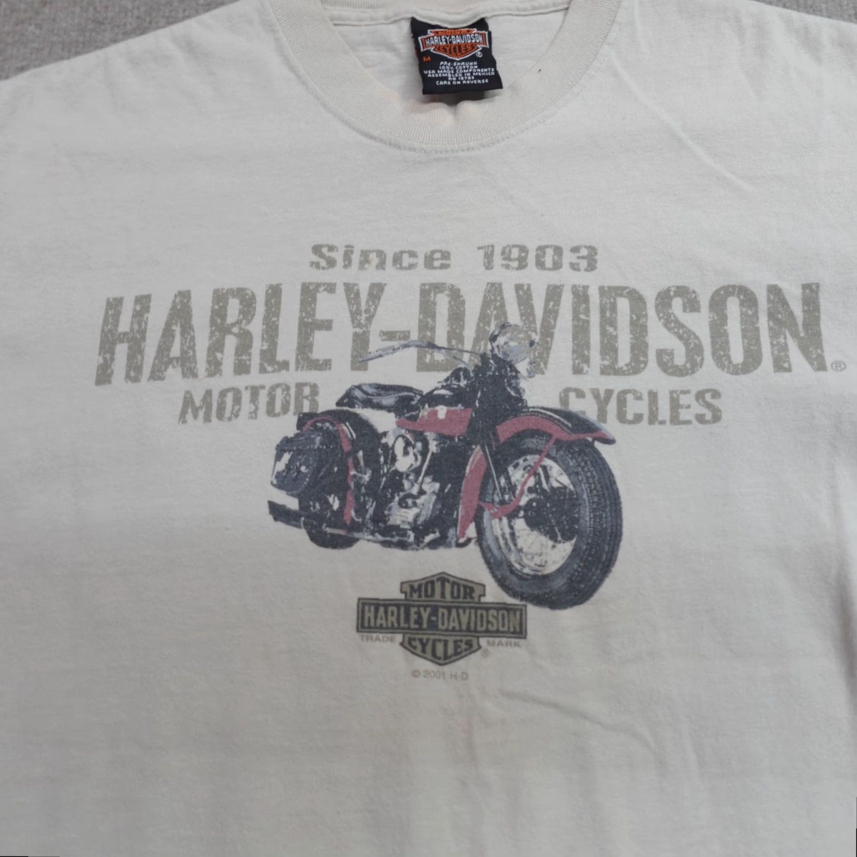 Harley Davidson VINTAGE Harley-Davidson Shirt M Beige Mens Short Sleeve Crew Neck 2000s Biker Motorcycle Cotton Size US M / EU 48-50 / 2 - 2 Thumbnail