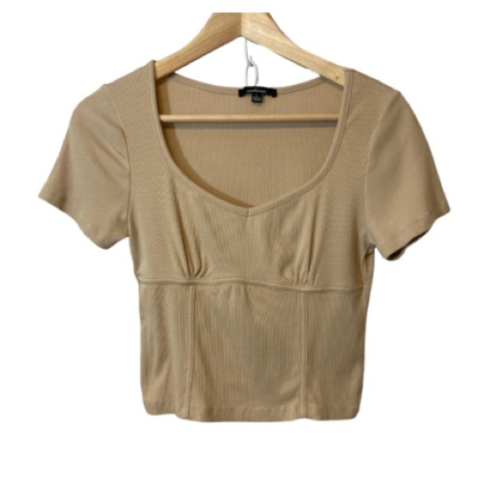 Other Ambiance Tan Light Brown Ribbed Scoop Neck Cropped Crop Top Size L / US 10 / IT 46 - 1 Thumbnail