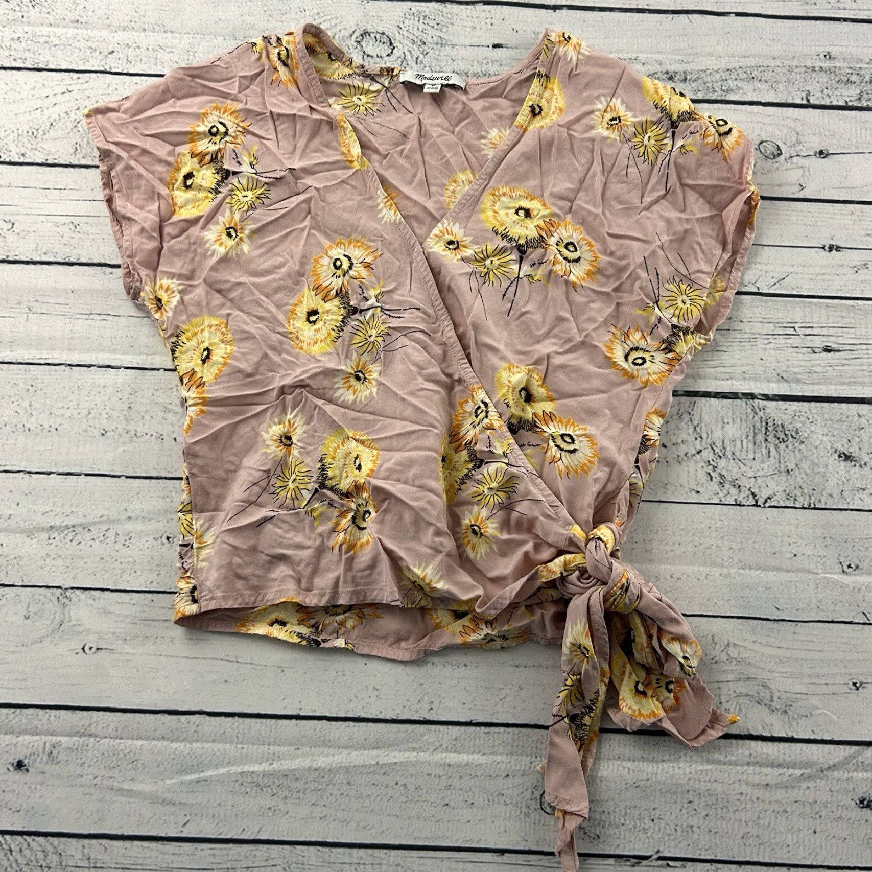 Madewell Madewell Cross Front Floral Short Sleeve Top Women XS Pink Size XS / US 0-2 / IT 36-38 - 2 Thumbnail