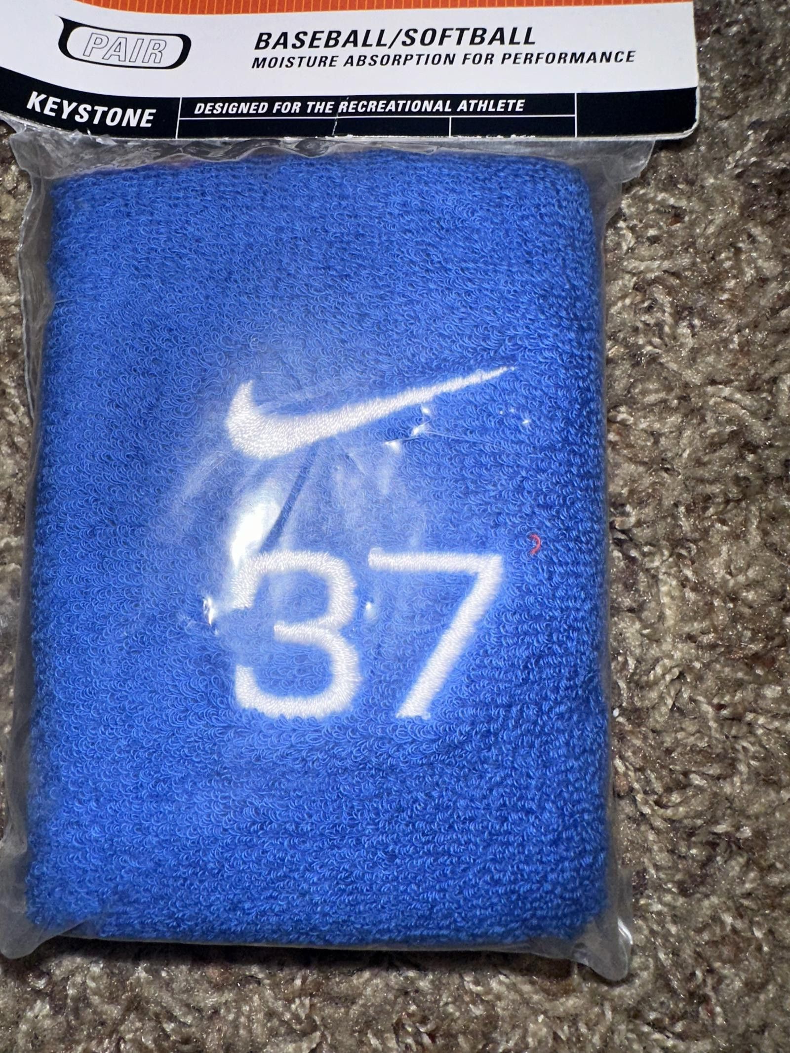 Nike Nike Baseball/Softball 2 #37 Blue Double Wide Wrist Bands Size ONE SIZE - 2 Thumbnail