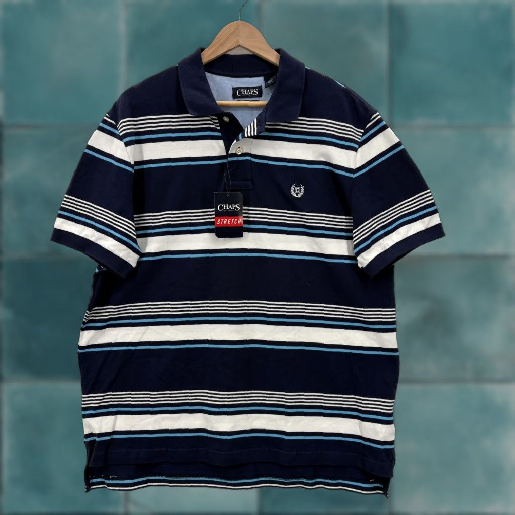 Chaps Chaps Polo Shirt Mens L Navy Blue Stripe Stretch Short Sleeve Casual Size US L / EU 52-54 / 3 - 1 Thumbnail