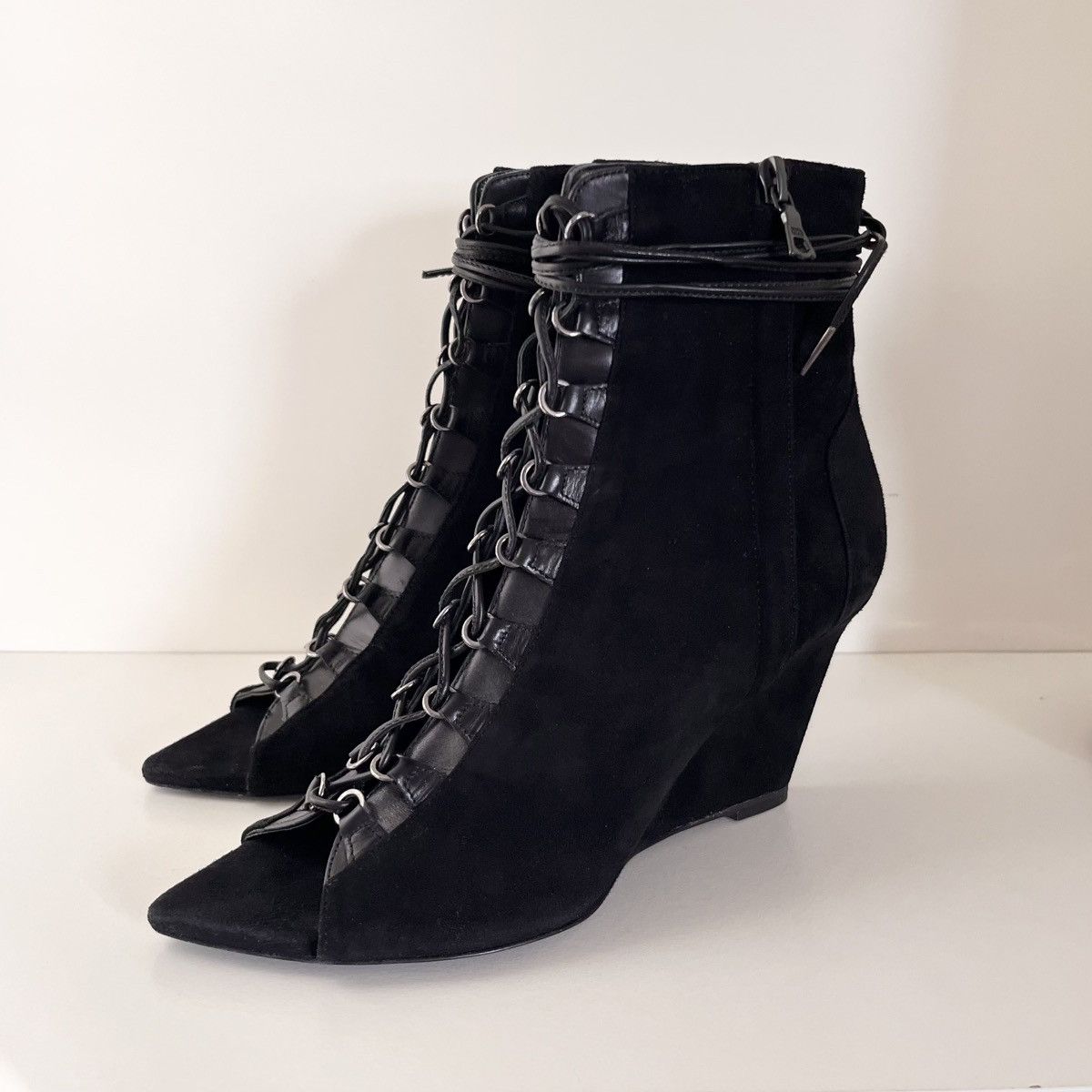 Narciso Rodriguez Narciso Rodriguez Black suede Lace-Up Wedge Boots Size US 6.5 / IT 36.5 - 20 Thumbnail
