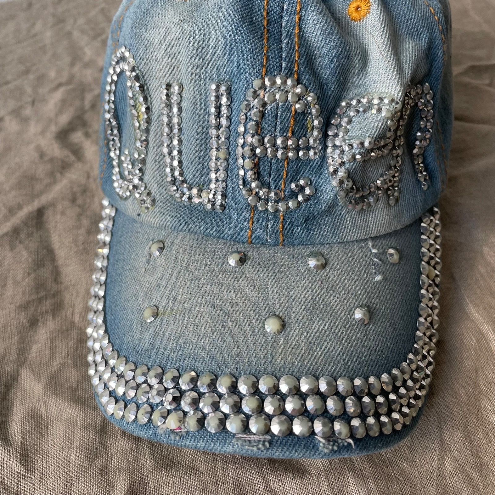 Vintage Y2K Rhinestone Queen Cap Denim Crystal Bling Hat Adjustable Size ONE SIZE - 2 Thumbnail