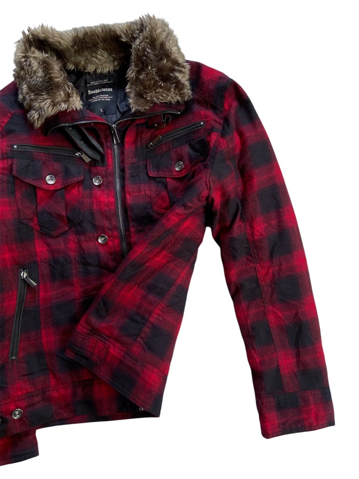 Japanese Brand DOUBLE DOCUS PLAID FAUX FUR ZIP JACKET Size US M / EU 48-50 / 2 - 4 Thumbnail