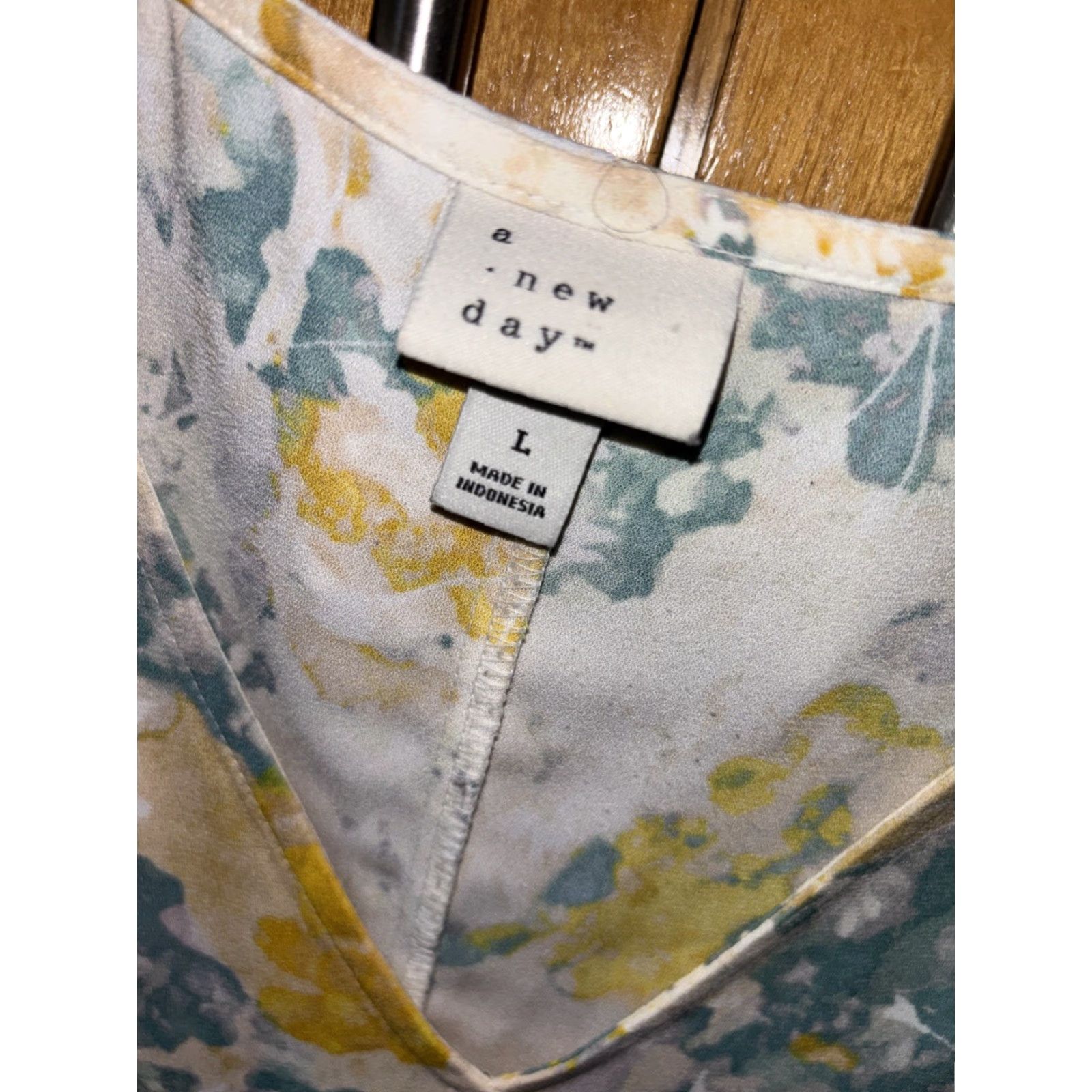 Vintage A New Day Women Ivory Casual Dress L Drop Waist Floral V Neck Short Sleeve Size 36" / US 14 / IT 50 - 2 Thumbnail