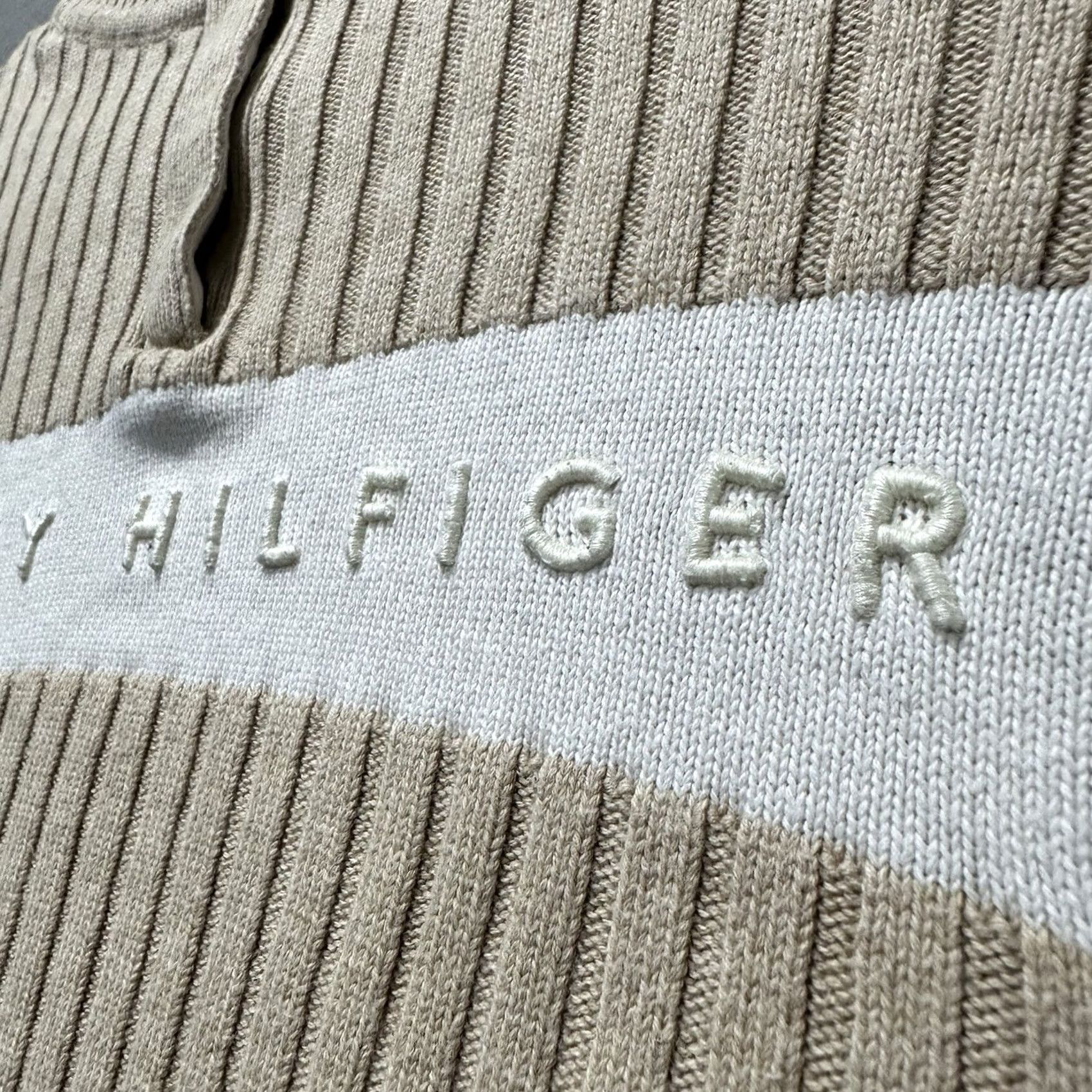 Tommy Hilfiger Tommy Hilfiger Sweater Womens XL Beige Striped Ribbed Knit Cropped Pullover GUC Size M / US 6-8 / IT 42-44 - 4 Thumbnail