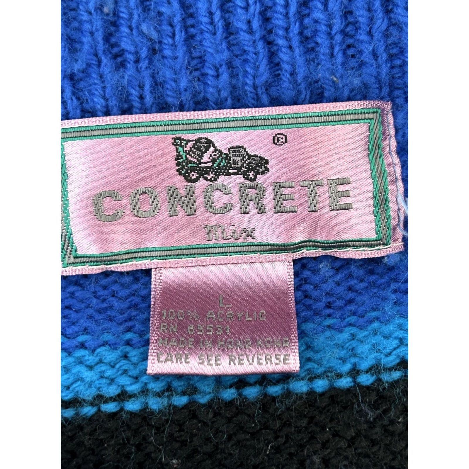 Vintage VINTAGE Concrete Mix Sweater Womens Blue Raglan Sleeve Crew Neck Geometric 80s 90s Bohemian Classic Designer Wool Look? Size L / US 10 / IT 46 - 5 Thumbnail