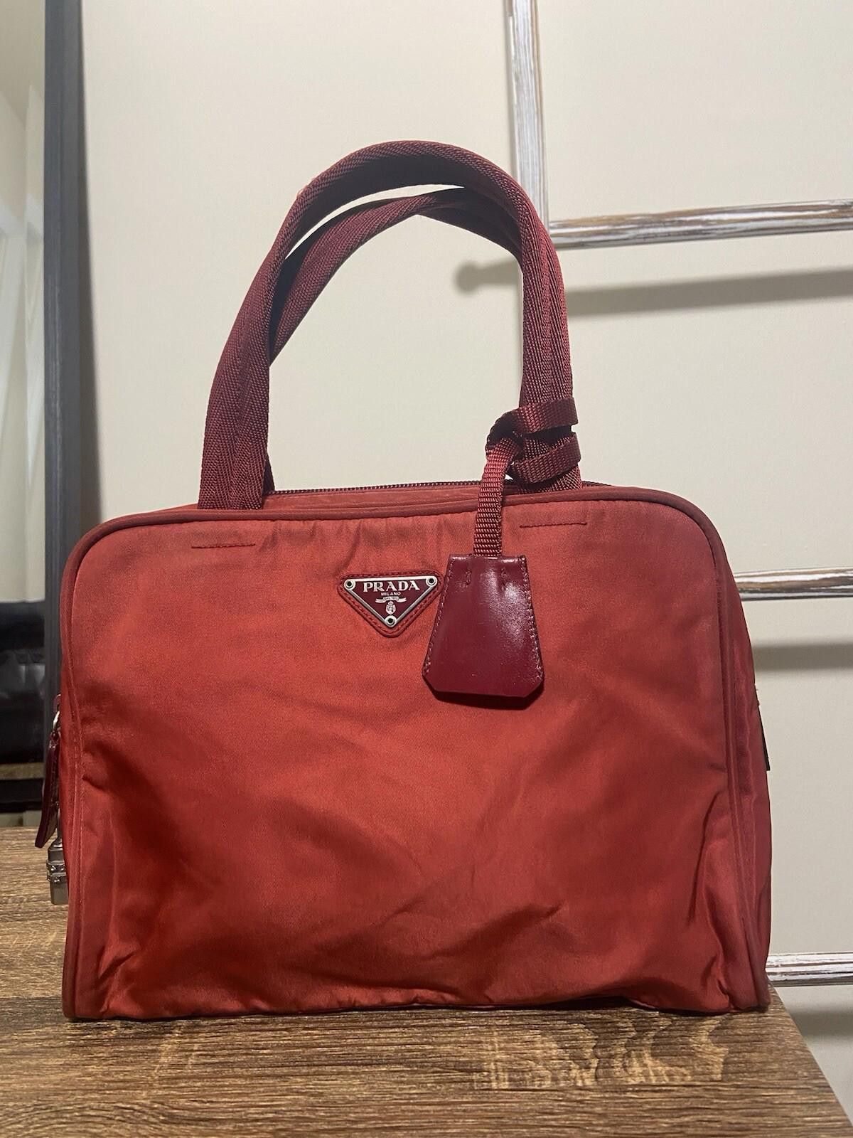 Prada Bold Bright Red Nylon Hand Shoulder Tote Bag, Good, Women's