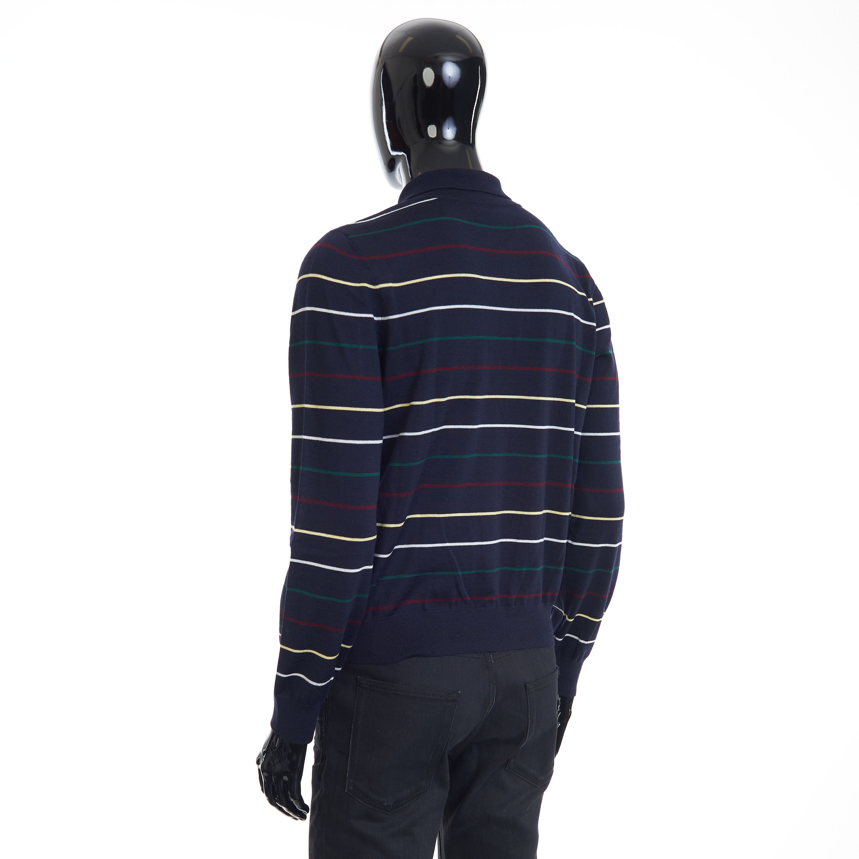 Celine Navy Blue Striped Polo Shirt - Embroidery, Fine Wool Size US L / EU 52-54 / 3 - 4 Thumbnail