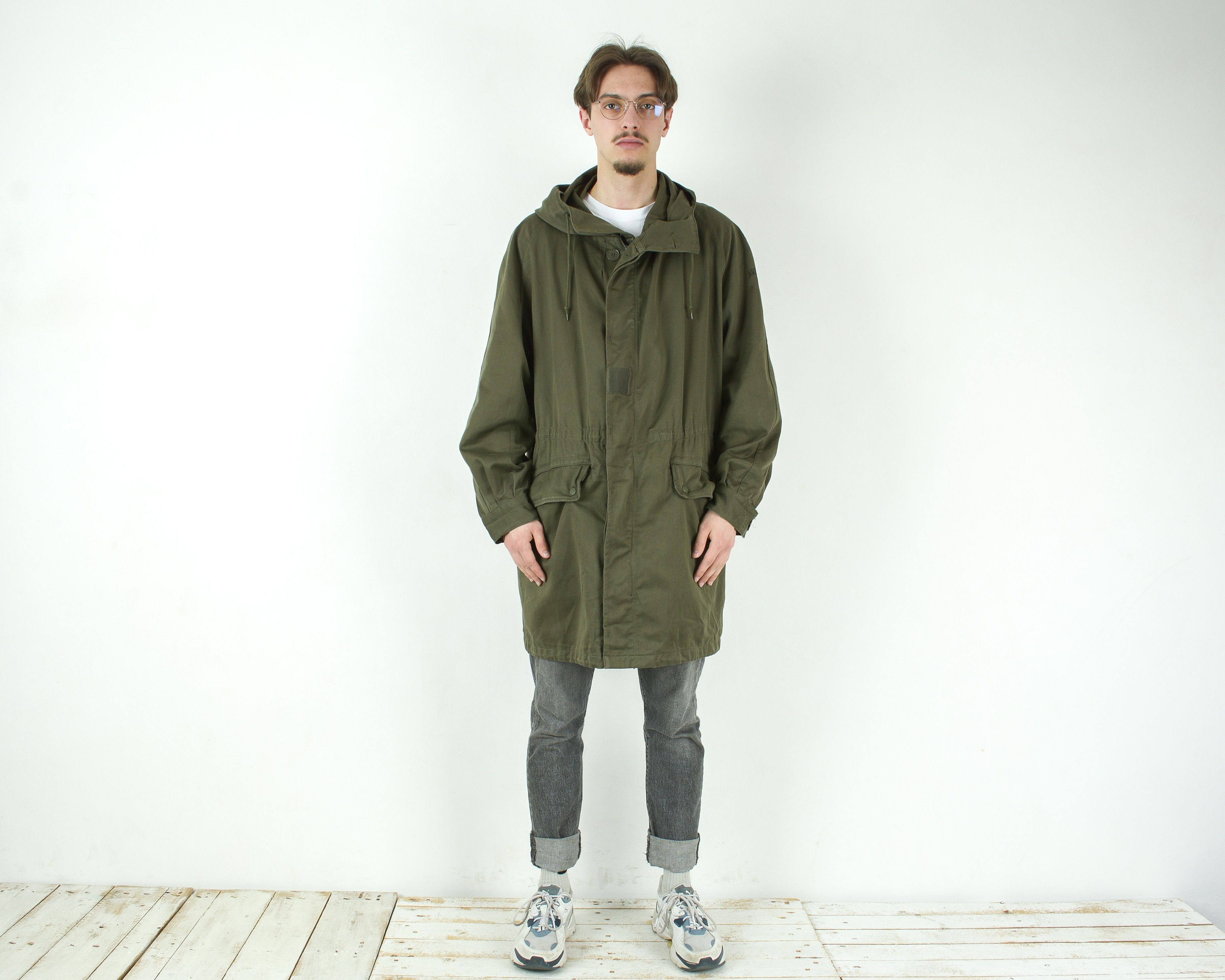 image of Socovet Bais 80's French Army Men Coat Military Surplus Nato in Khaki Green (Size Large)