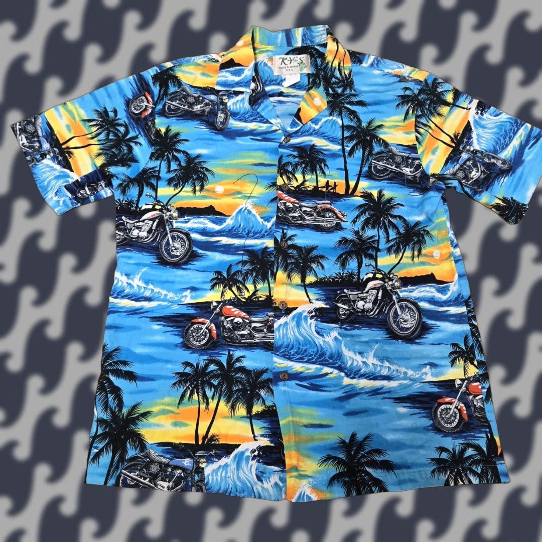 ALOHAS KY'S Shirt Mens Medium Blue Hawaiian Aloha Motorcycle Surf Made in Hawaii USA Size US M / EU 48-50 / 2 - 1 Thumbnail