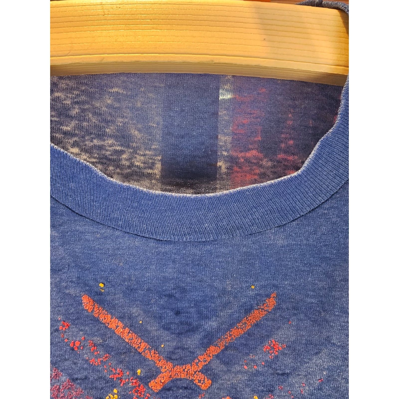 Vintage VINTAGE T-SHIRT Blue 80s Burn Out Distressed Worn Thin STITCH Crew Neck Short Sleeve SZ M Mens Cotton Graphic Print Handcrafted 19 25 INCHs Size US M / EU 48-50 / 2 - 6 Thumbnail
