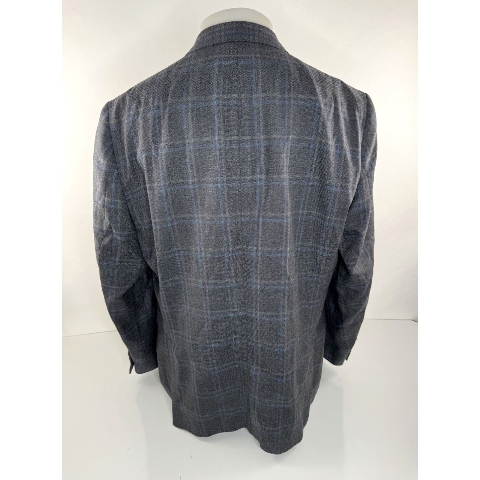 Peter Millar PETER MILLAR Blazer Wool Windowpane Plaid Mens 46 R Gray & Blue JL EXCELLENT Size 46R - 4 Thumbnail