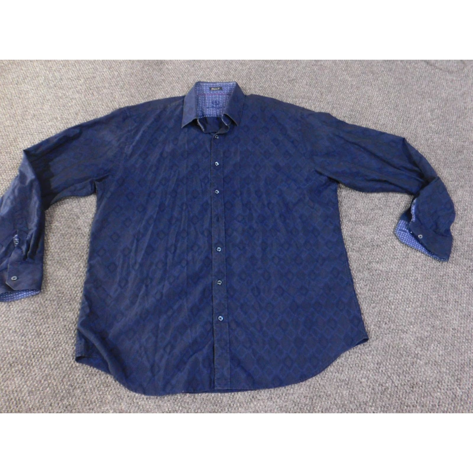 BUGATCHI Bugatchi Uomo Button-Up Shirt 2XL Blue Geometric Classic Fit Mens Long Sleeve Collared Button Down Casual Cotton Size US XXL / EU 58 / 5 - 3 Thumbnail