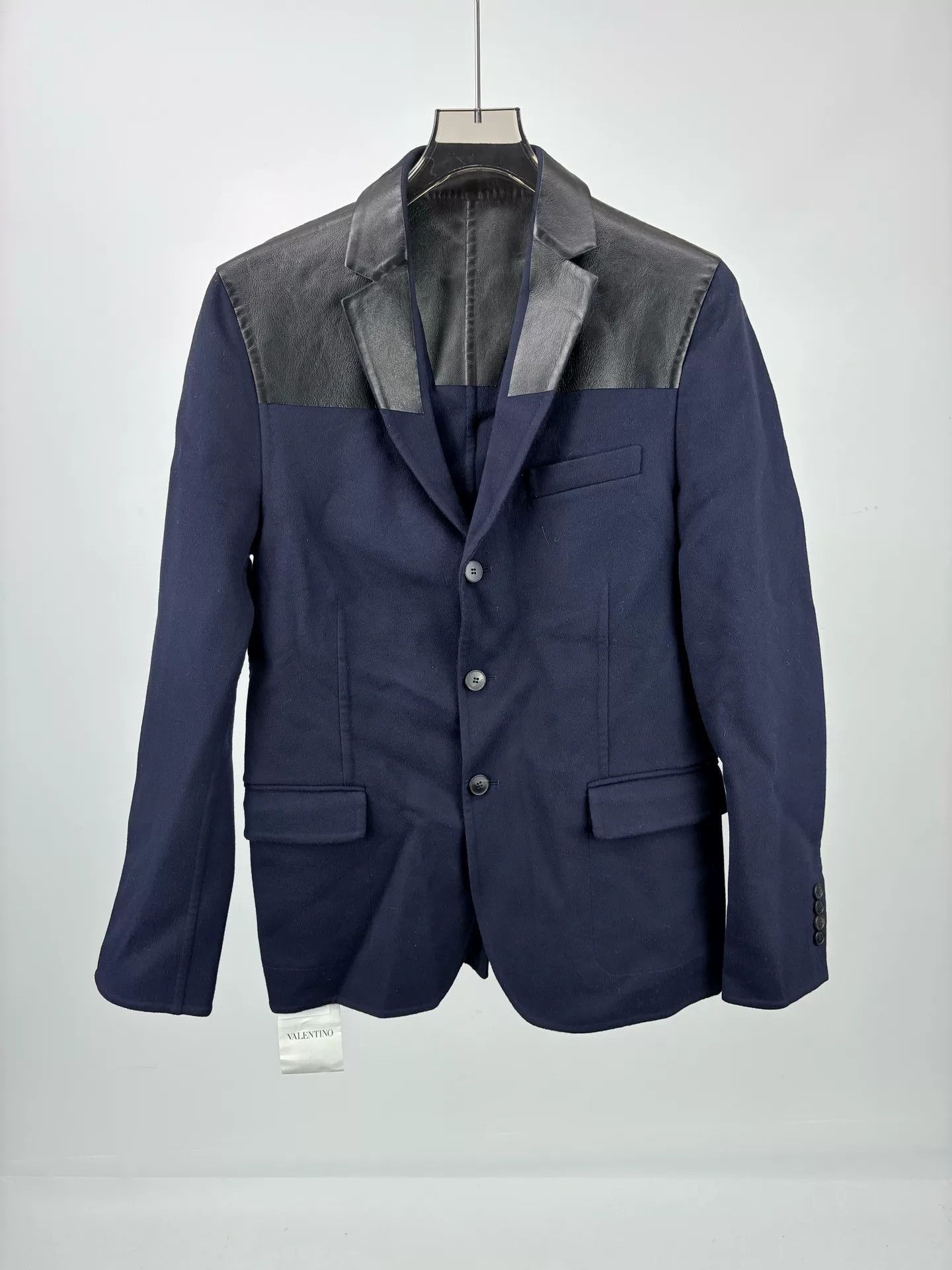 Valentino Valentino Dark Blue Cashmere Leather Blazer Size US M / EU 48-50 / 2 - 1 Thumbnail