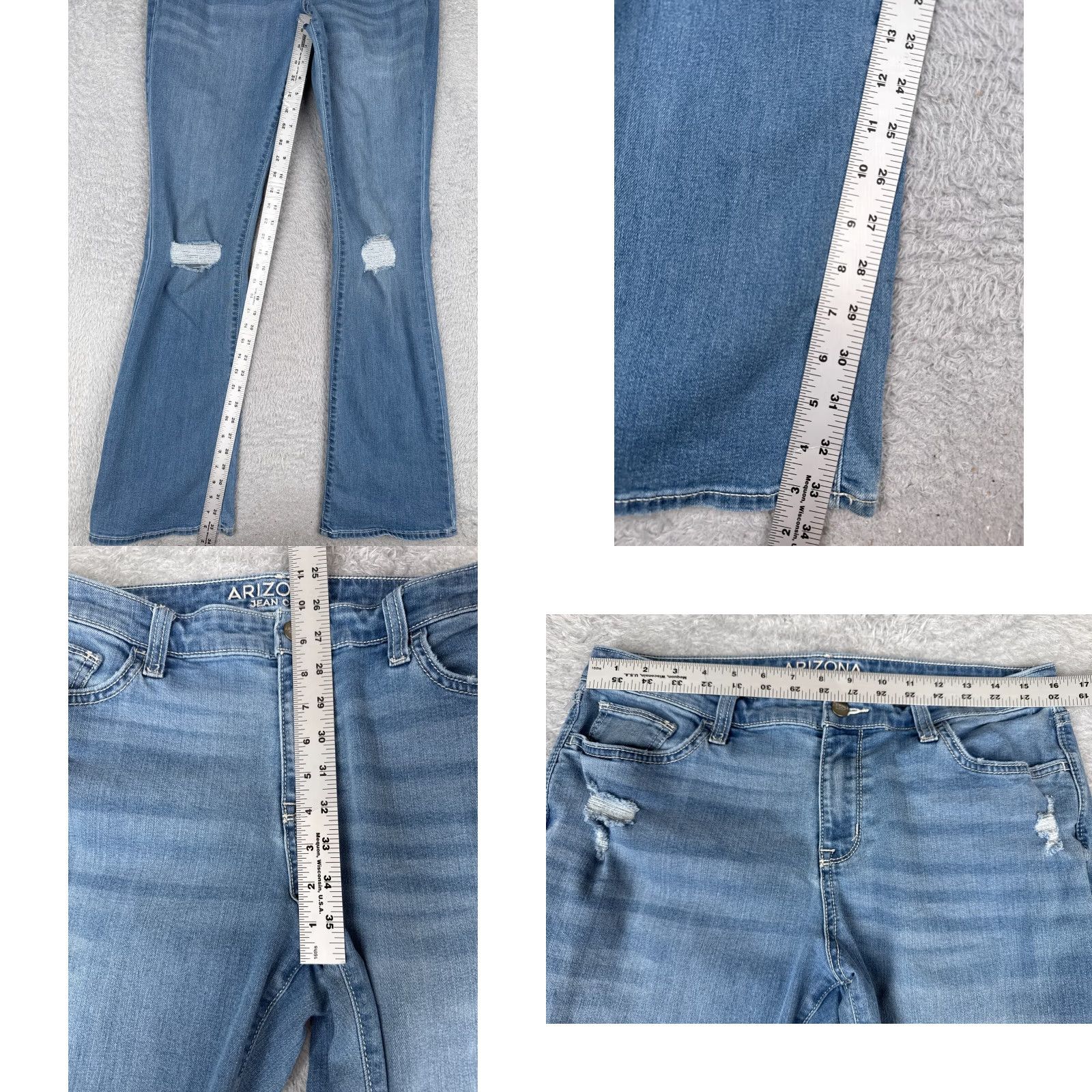 Vintage Arizona Jeans Juniors 13 L Blue Denim Bootcut Mid Rise Distressed Cotton 32x34 Jeans Mens Regular Blue Cotton Blend 5-Pocket Design Size 34" / US 12 / IT 48 - 8 Thumbnail