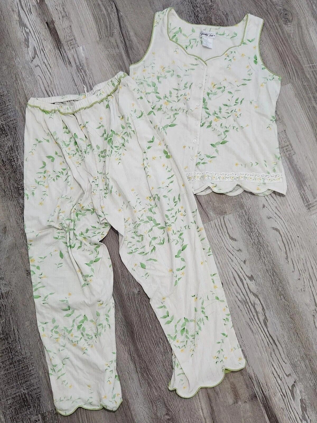 Designer Vintage Vanity Fair Pajama Set Small Capris Tank Scalloped Size ONE SIZE - 1 Thumbnail