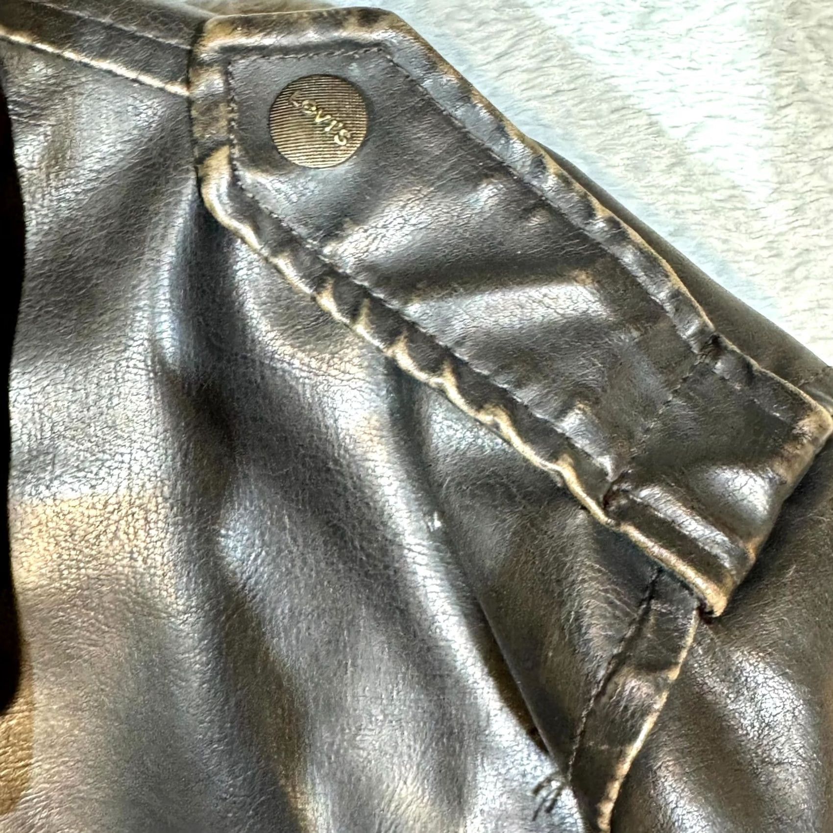 Levi's Levi's Bomber Jacket Mens Large Brown Faux Leather Fleece Lined Coat Size US L / EU 52-54 / 3 - 7 Thumbnail