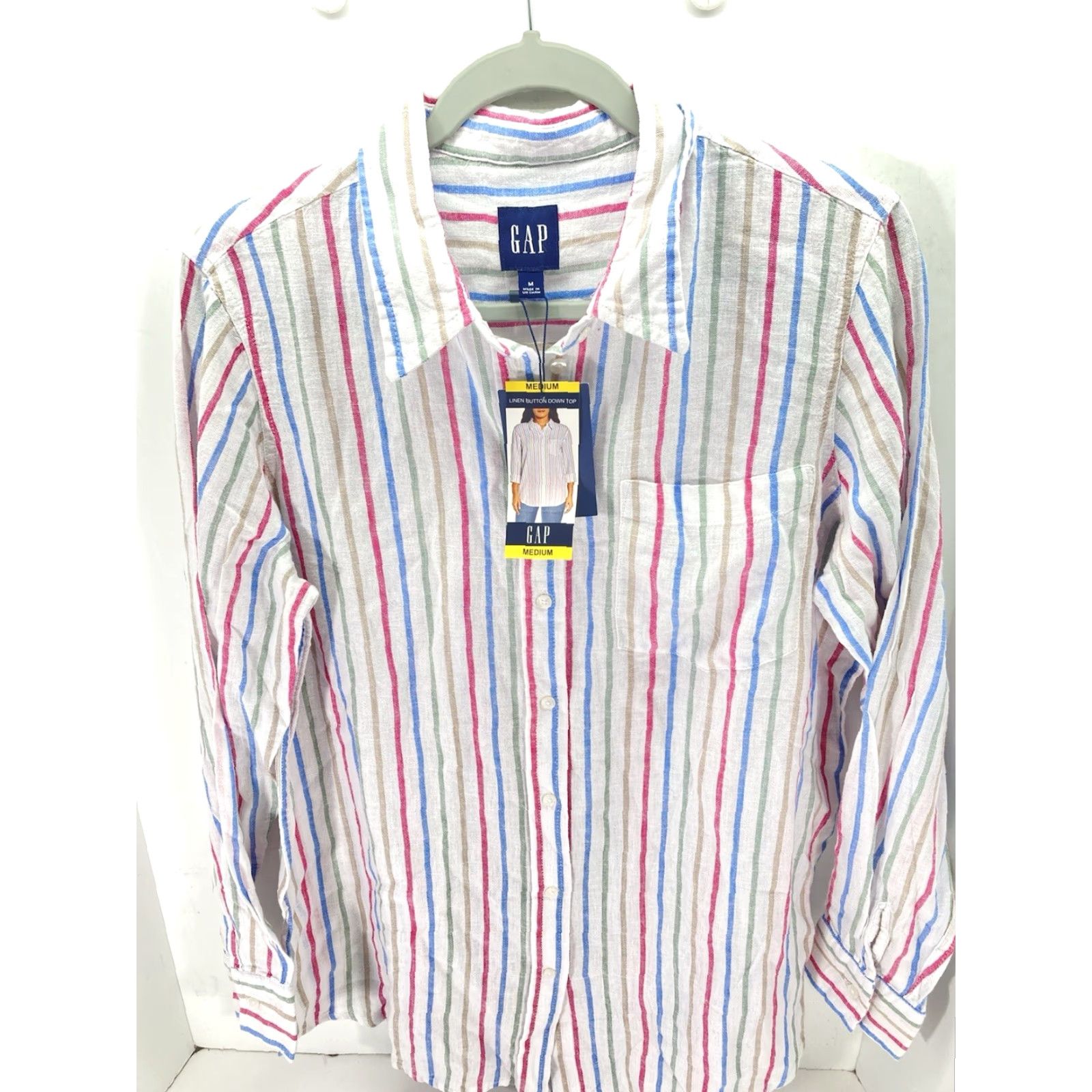 Gap Gap Shirt Women Medium Stripe Button Long Sleeve Linen Blend Casual NWT Size M / US 6-8 / IT 42-44 - 2 Thumbnail