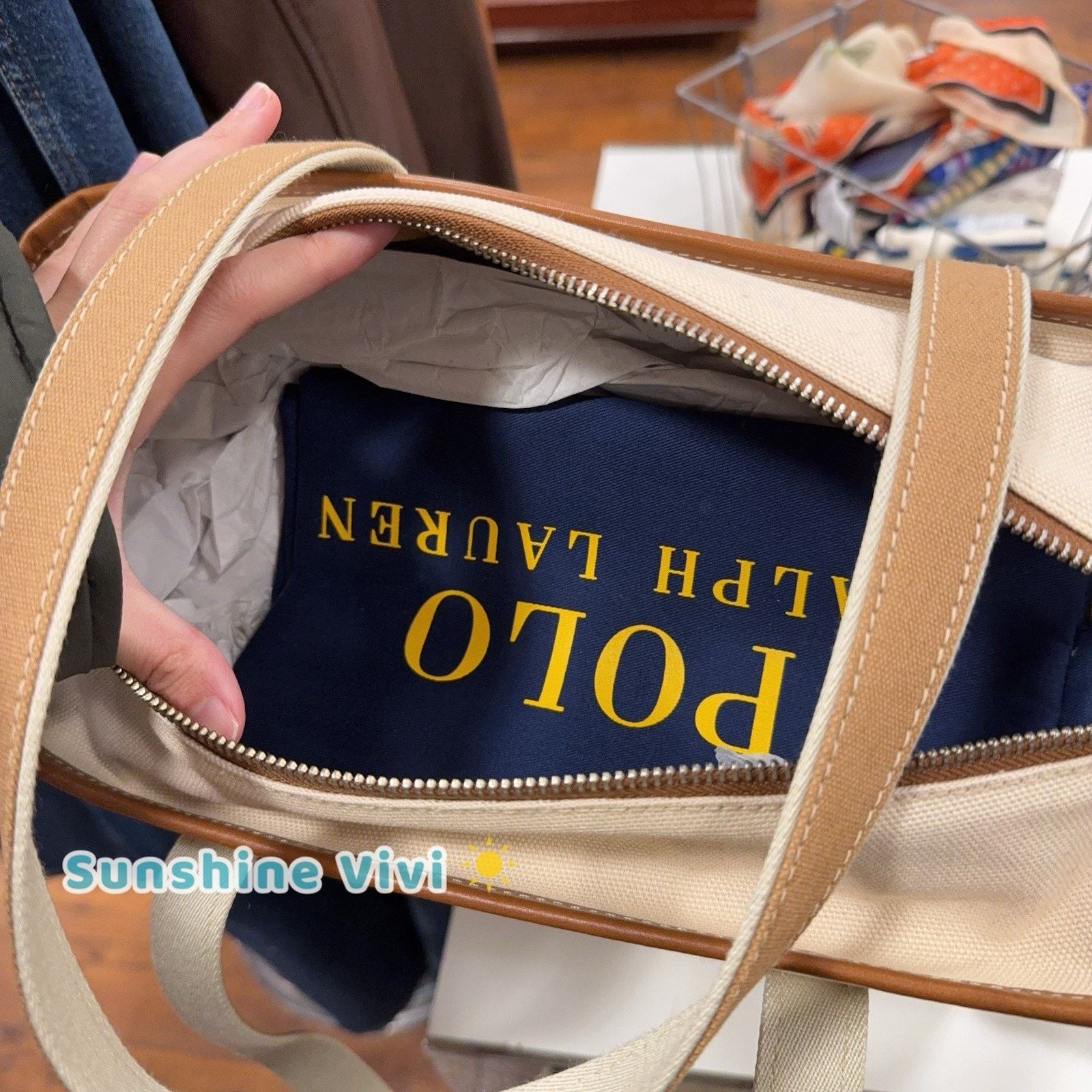 Lauren Ralph Lauren NWT Polo Ralph Lauren Leather-Trim Canvas Tote Ecru/Cuoio Size ONE SIZE - 6 Thumbnail