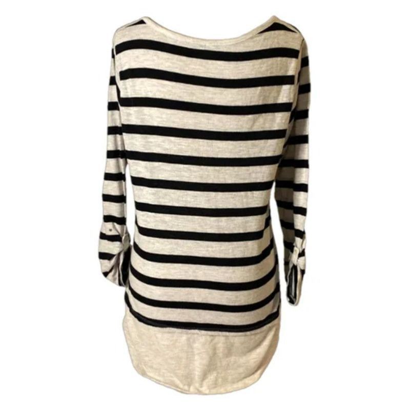 Other Poof Striped Henley Top Black White Long Sleeve Cotton L Size L / US 10 / IT 46 - 7 Thumbnail