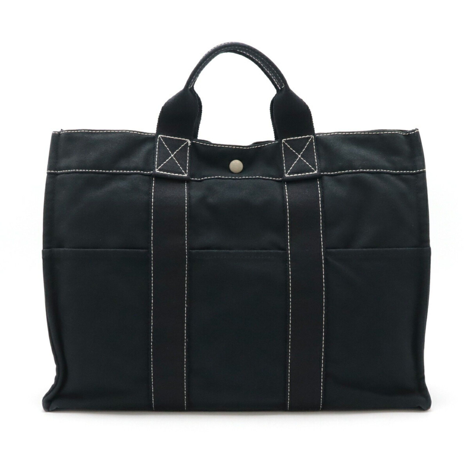Hermes Deauville Mm Tote Bag Handbag Canvas Black, Women's