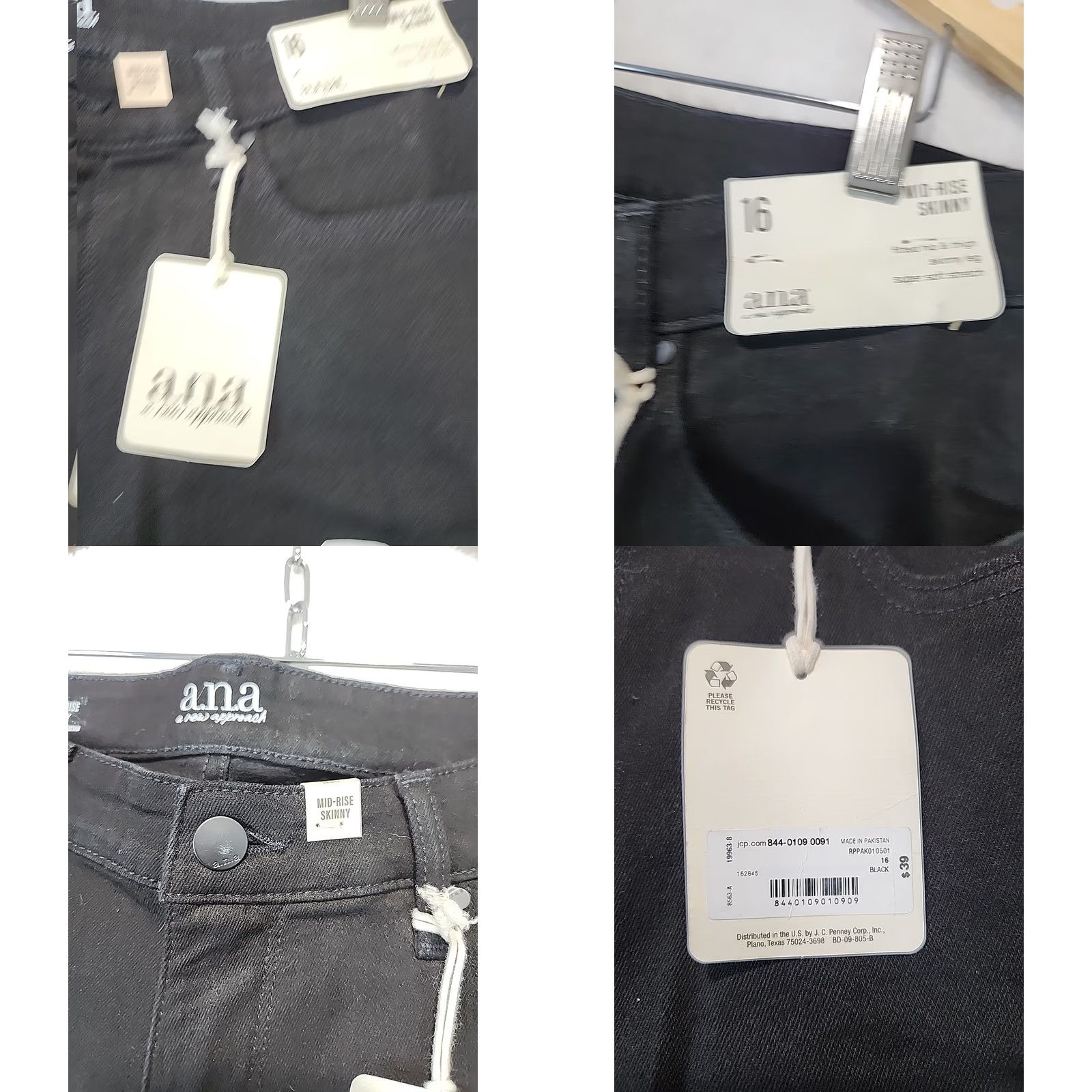 Denime A.N.A Jeans Women's Size 16 Black Mid Rise Skinny Denim 5-Pocket Stretch Seat Zipper Button Comfortable Size 38" / US 16 / IT 52 - 9 Thumbnail