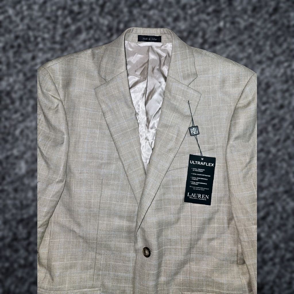 Ralph Lauren Ralph Lauren Mens Blazer Sz 38R Ultraflex Lexington Two-Button Single-Breasted Tan/Blue Check NWT Size 38R - 1 Thumbnail