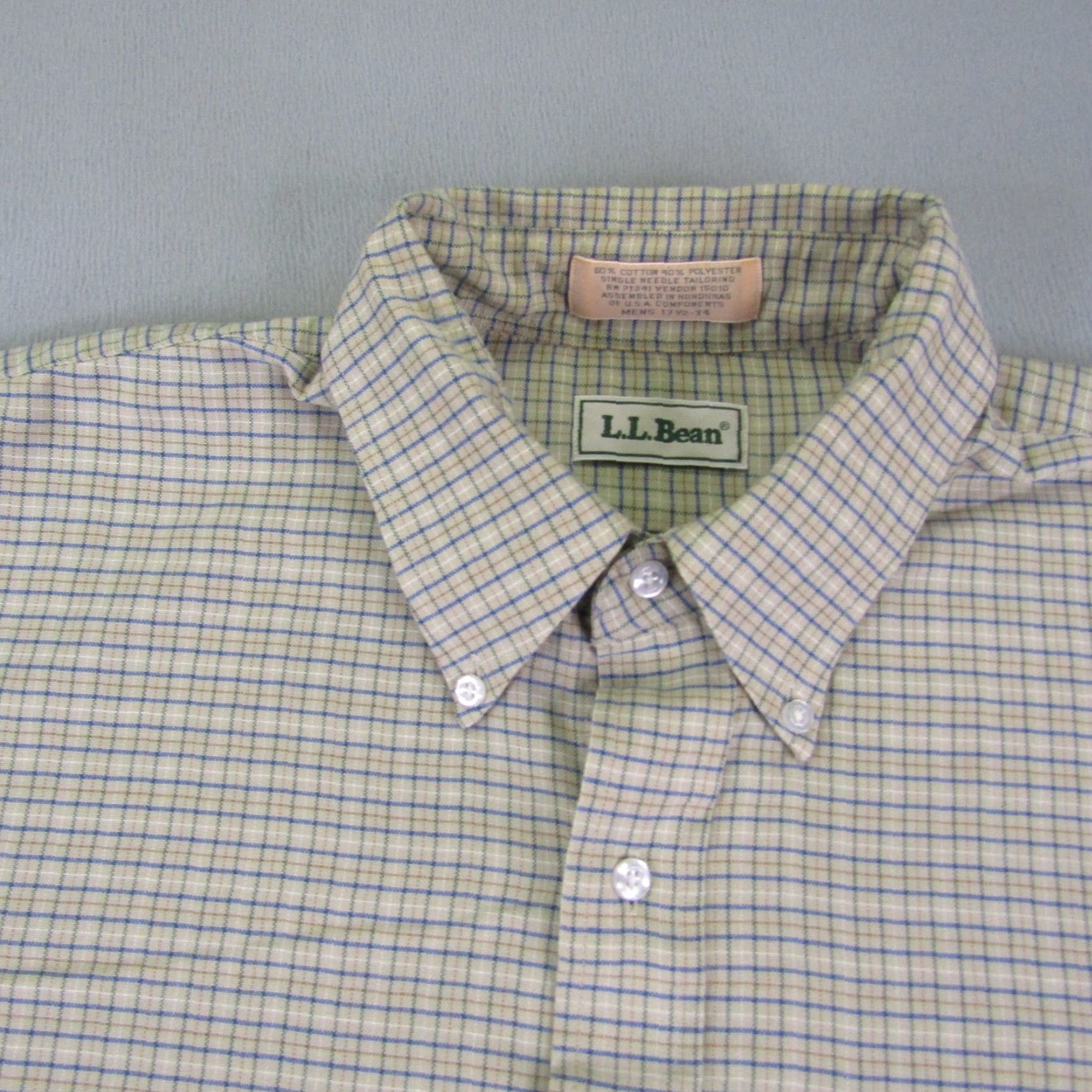 Vintage VINTAGE L.L. Bean Shirt Mens XL Beige Blue Plaid Button-Up Outdoors 17.5 - 34 Sleeve Long Collared Casual 汎 Size US XL / EU 56 / 4 - 2 Thumbnail