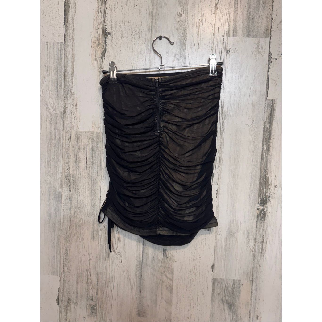 Other Privy Windsor Black Mesh Ruched Mini Skirt | Sheer Overlay N Size 30" / US 8 / IT 44 - 5 Thumbnail