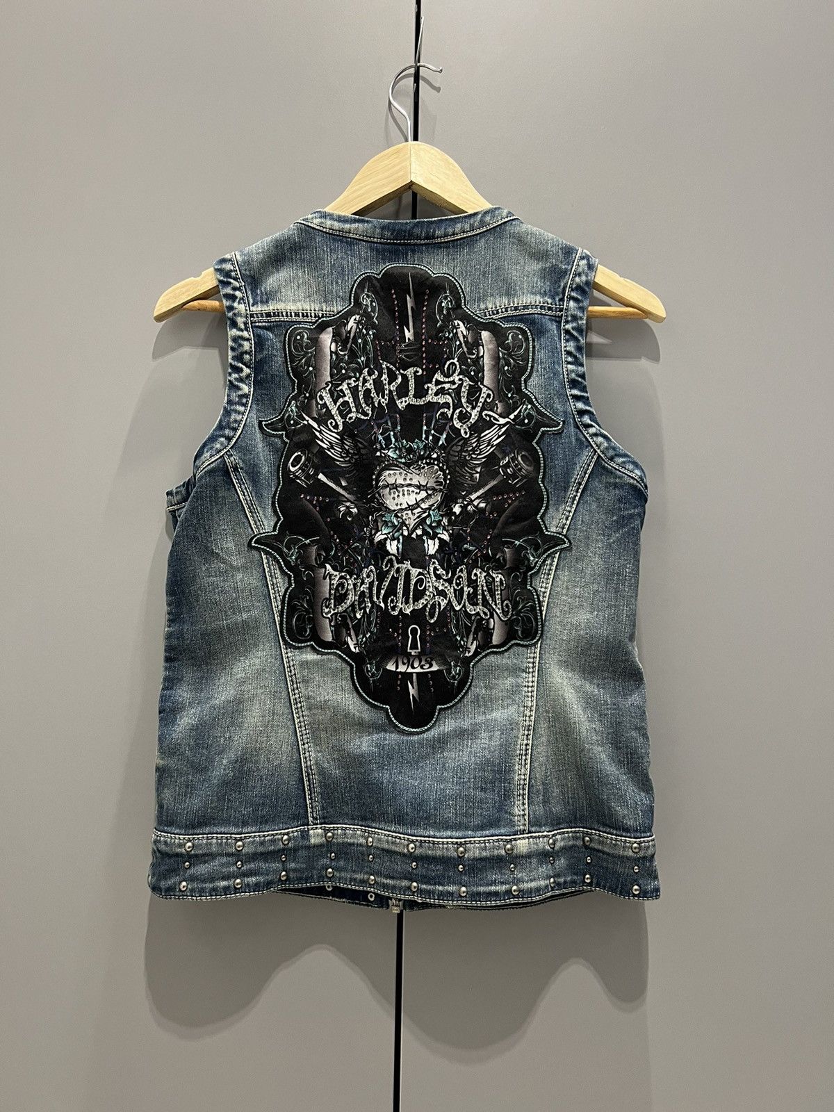 Harley Davidson Y2K Harley Davidson Vest Women's Embellished Denim Grunge Size M / US 6-8 / IT 42-44 - 2 Thumbnail