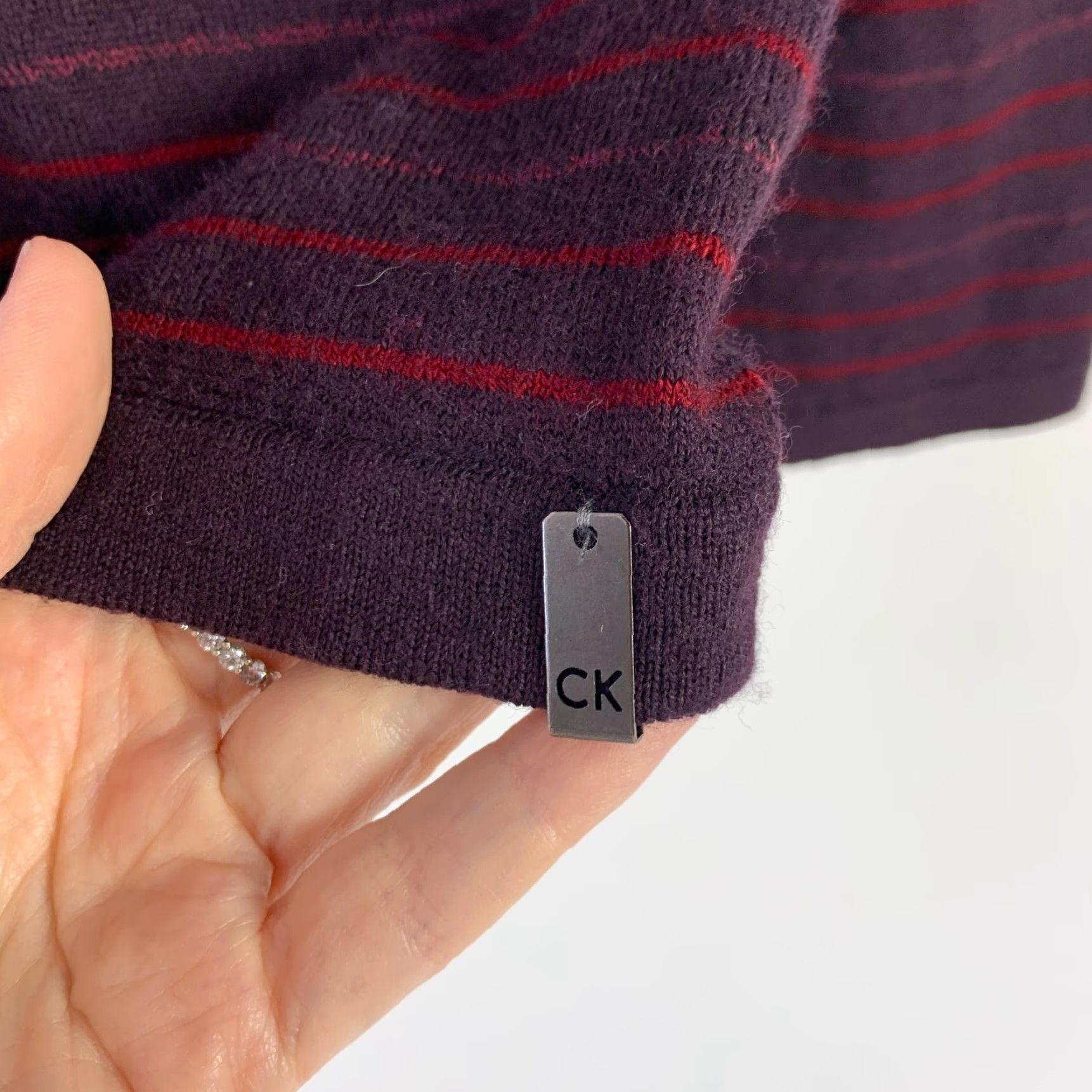 Calvin Klein Calvin Klein Purple Wool Blend Italian Yarn Striped Crew Neck Sweater Mens Large Size US L / EU 52-54 / 3 - 3 Thumbnail