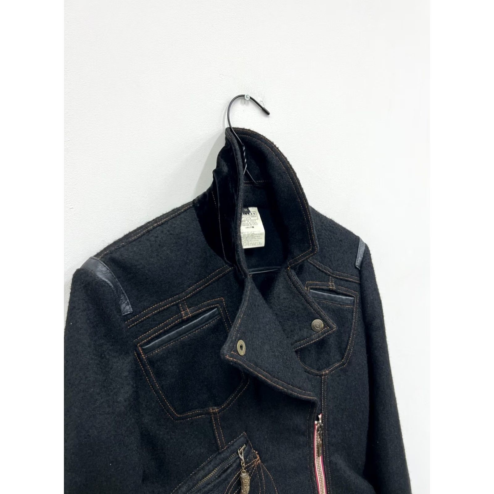 Roberto Cavalli Roberto Cavalli Just Cavalli Wool Biker Jacket Leather Details Women's Size M Black "Jacket" Men/Women? Size M / US 6-8 / IT 42-44 - 6 Thumbnail