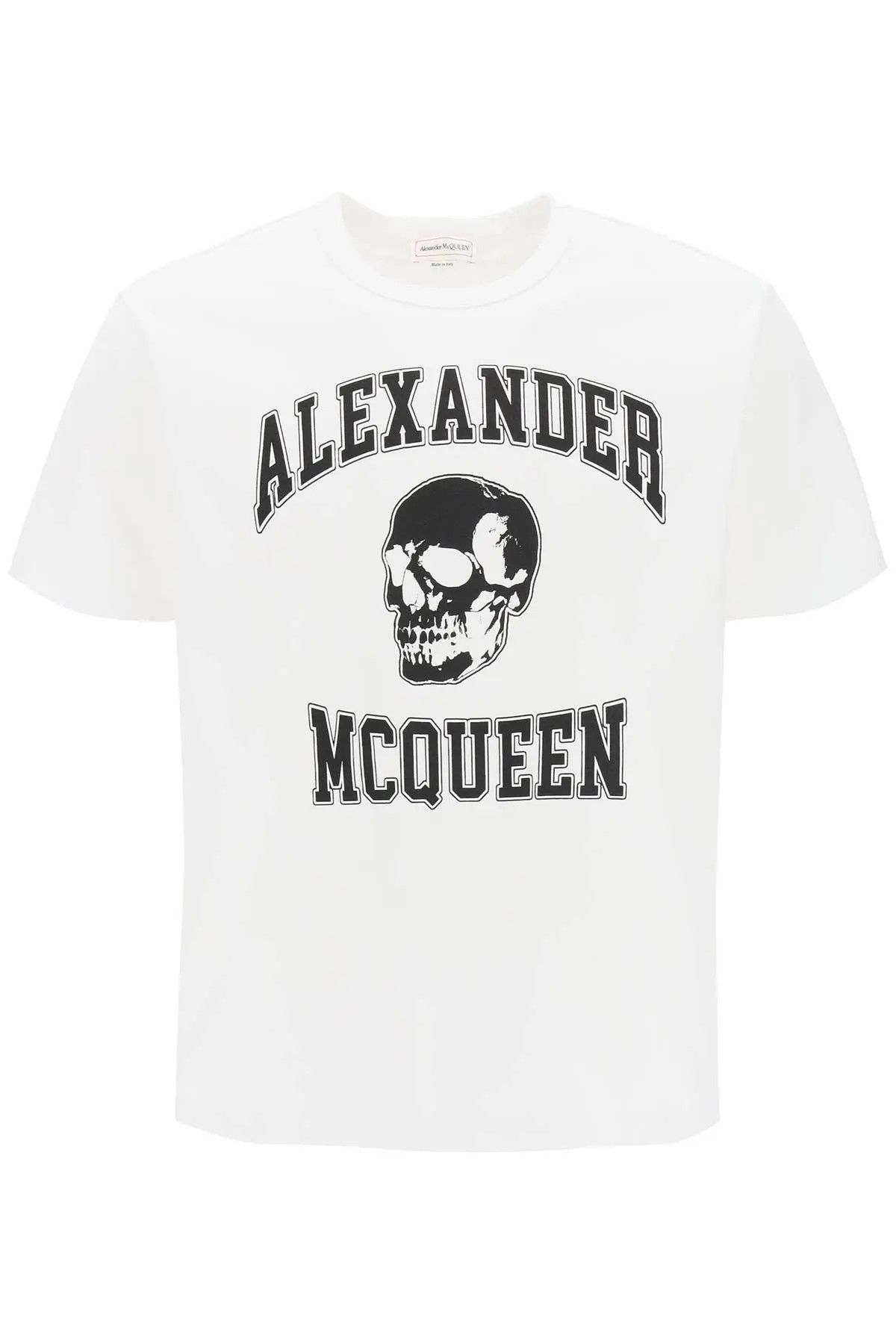 image of Alexander Mcqueen O1S22I1N0224 Varsity Logo And Skull Print T-Shirt In White, Men's (Size XL)