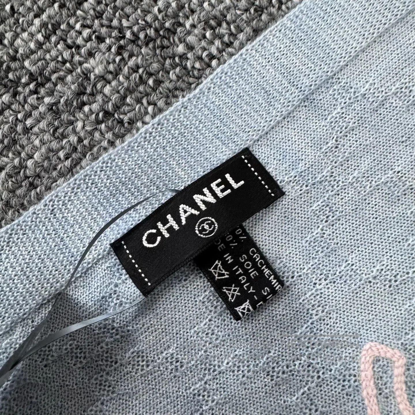 Chanel Chanel Smog Blue Double-C Silk Cashmere Scarf| Size ONE SIZE - 4 Thumbnail