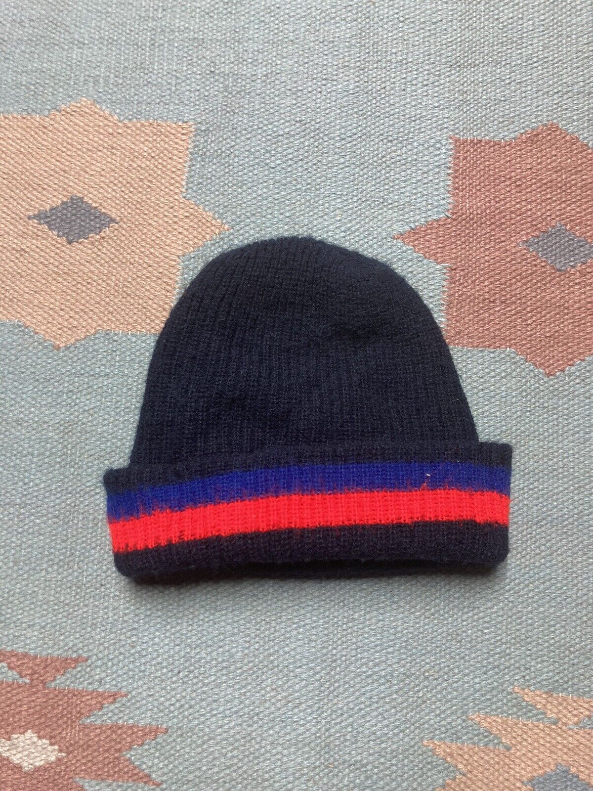 Scully × Vintage Vtg skull cap beanie hat striped tri tone acrylic knit red Size ONE SIZE - 3 Thumbnail