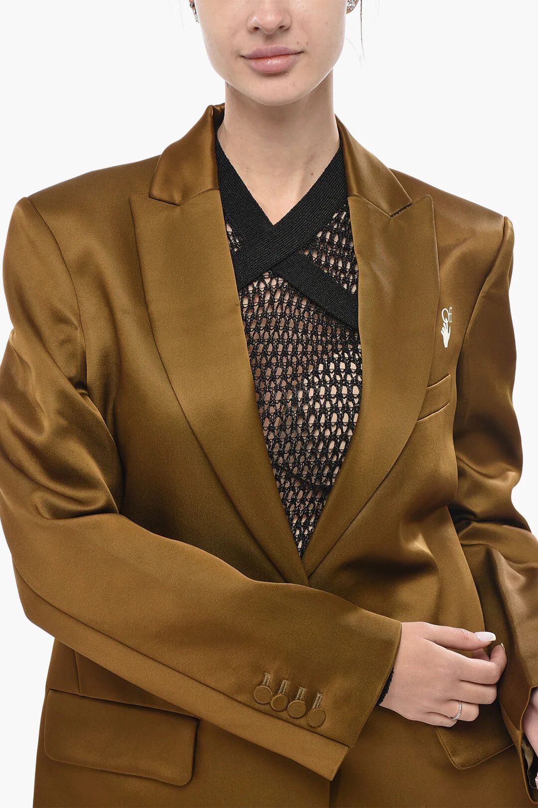 Off-White og1mm0426 Formal Satin Blazer in Military Green Size S / US 4 / IT 40 - 3 Thumbnail