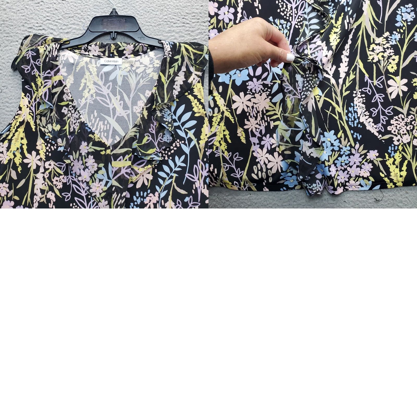 Calvin Klein Calvin Klein Womens Blouse Top Multicolor Floral Sleeveless Ruffle Front Pullover Size XL Size L / US 10 / IT 46 - 8 Thumbnail
