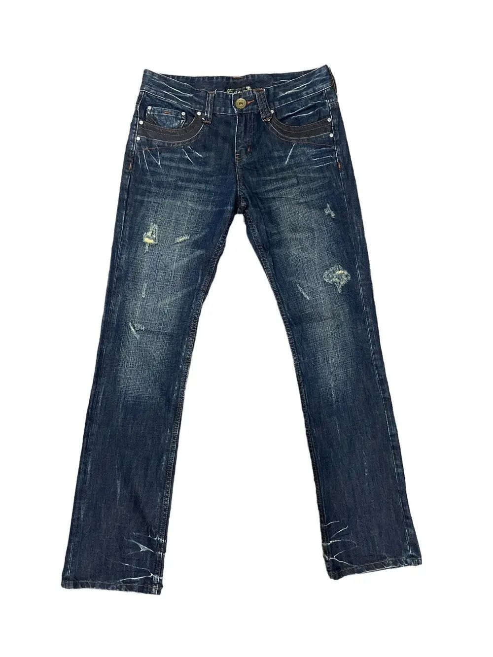 Japanese Brand × Vintage Back Number Distressed Leather Pocket Jeans Vintage Size US 32 / EU 48 - 1 Thumbnail