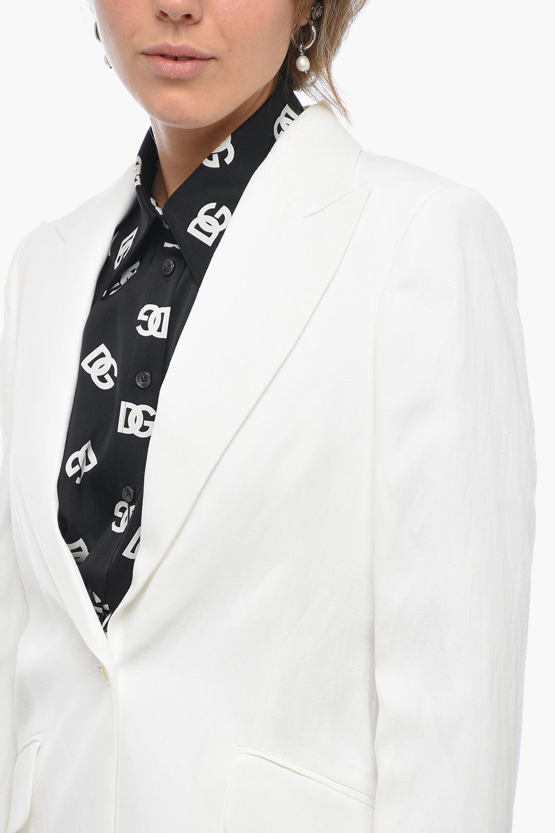Stella McCartney og1mm0824 One-Button Flax Blend Blazer in White Size M / US 6-8 / IT 42-44 - 3 Thumbnail