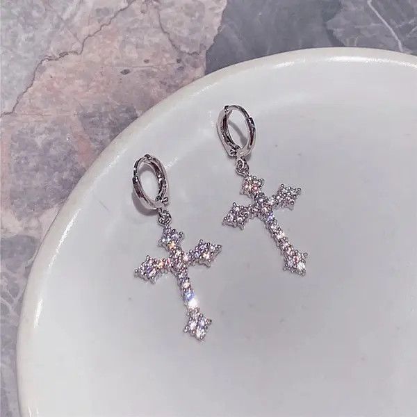 Jewelry Hirohata x Hino Zircon Crystal Cross earrings （1pairs） Size ONE SIZE - 2 Thumbnail