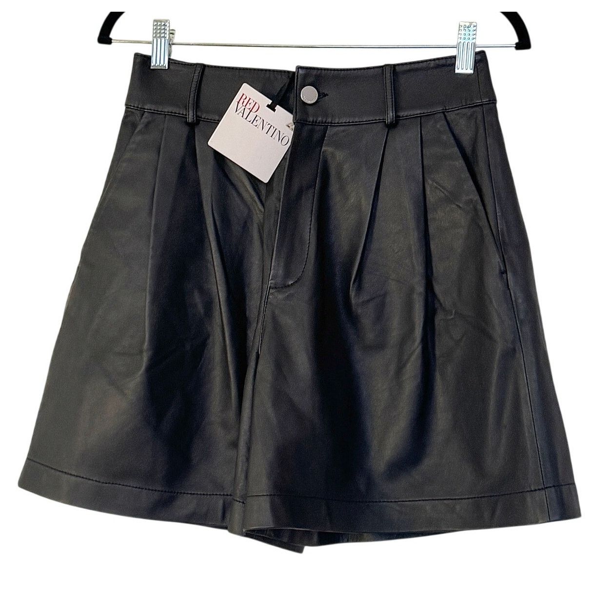 RED Valentino Red Valentino NWT Black Soft Leather Pleated Shorts Size 26" / US 2 / IT 38 - 1 Thumbnail