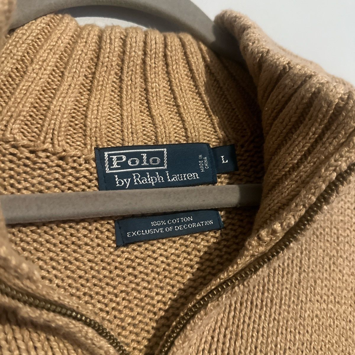 Polo Ralph Lauren × Vintage Vintage Polo Ralph Lauren Light Brown Tan Knit Quarter Zip Size US L / EU 52-54 / 3 - 6 Thumbnail